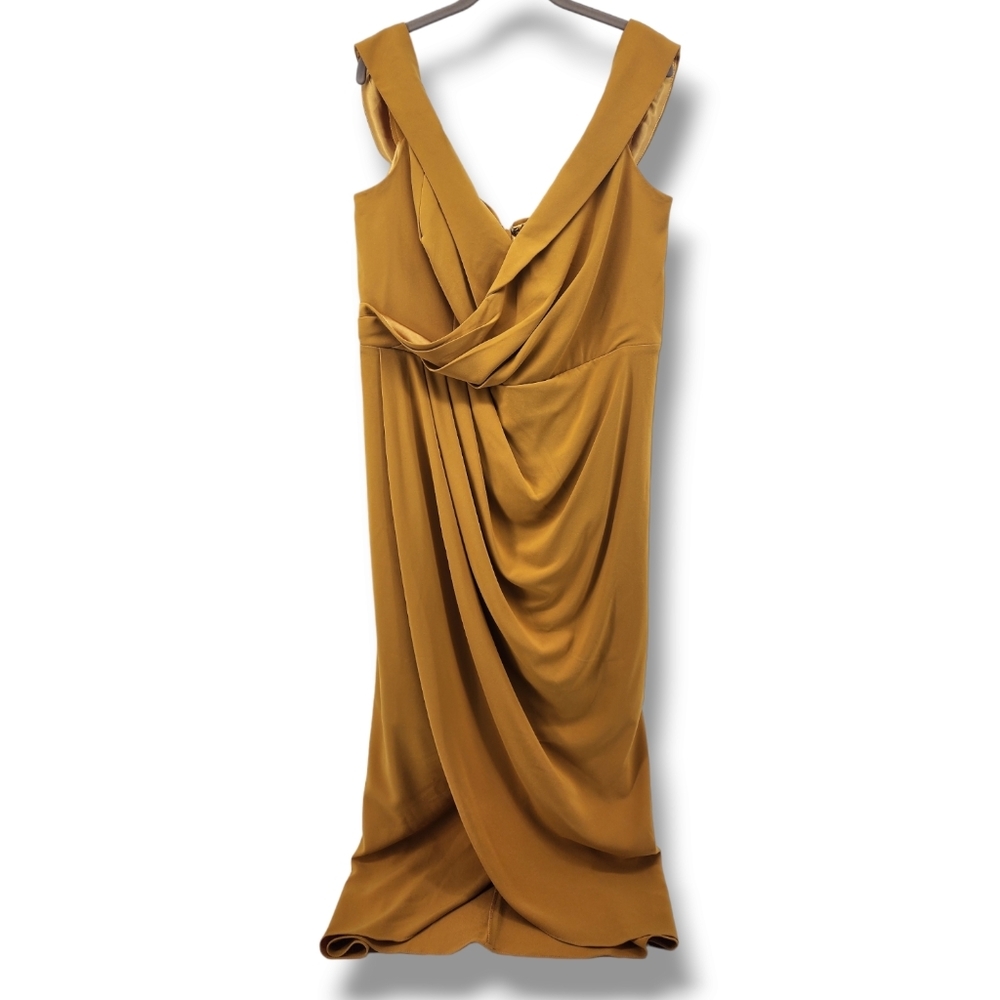 City Chic Rippled Love Off Shoulder Golden Mustard Draped Dress New‎ Size 16 - Picture 2 of 13